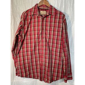 Wrangler Classic Red Plaid Button-Down Shirt Casual Western Long Sleeve Large